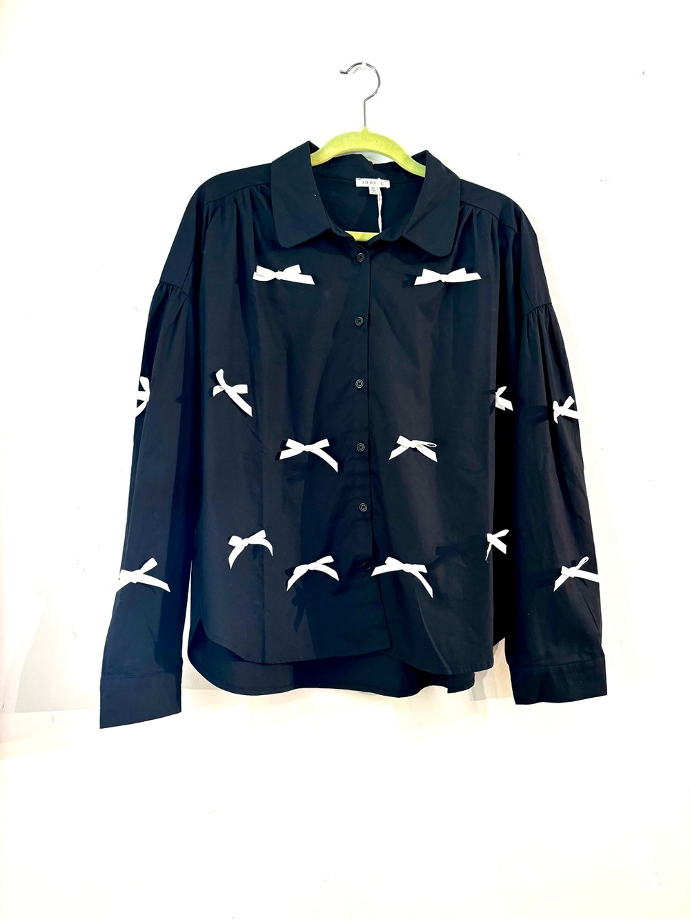 NWT Jodifl Black Bow Detail Button-Up Blouse XL